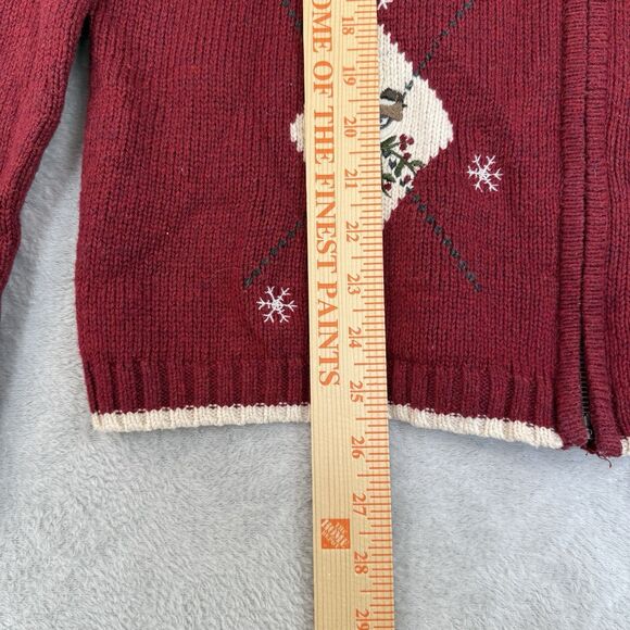 Vtg Holiday Sweater Womens L Red Full Zip Christmas Winter Bird Cardinal Grandma - Picture 7 of 11